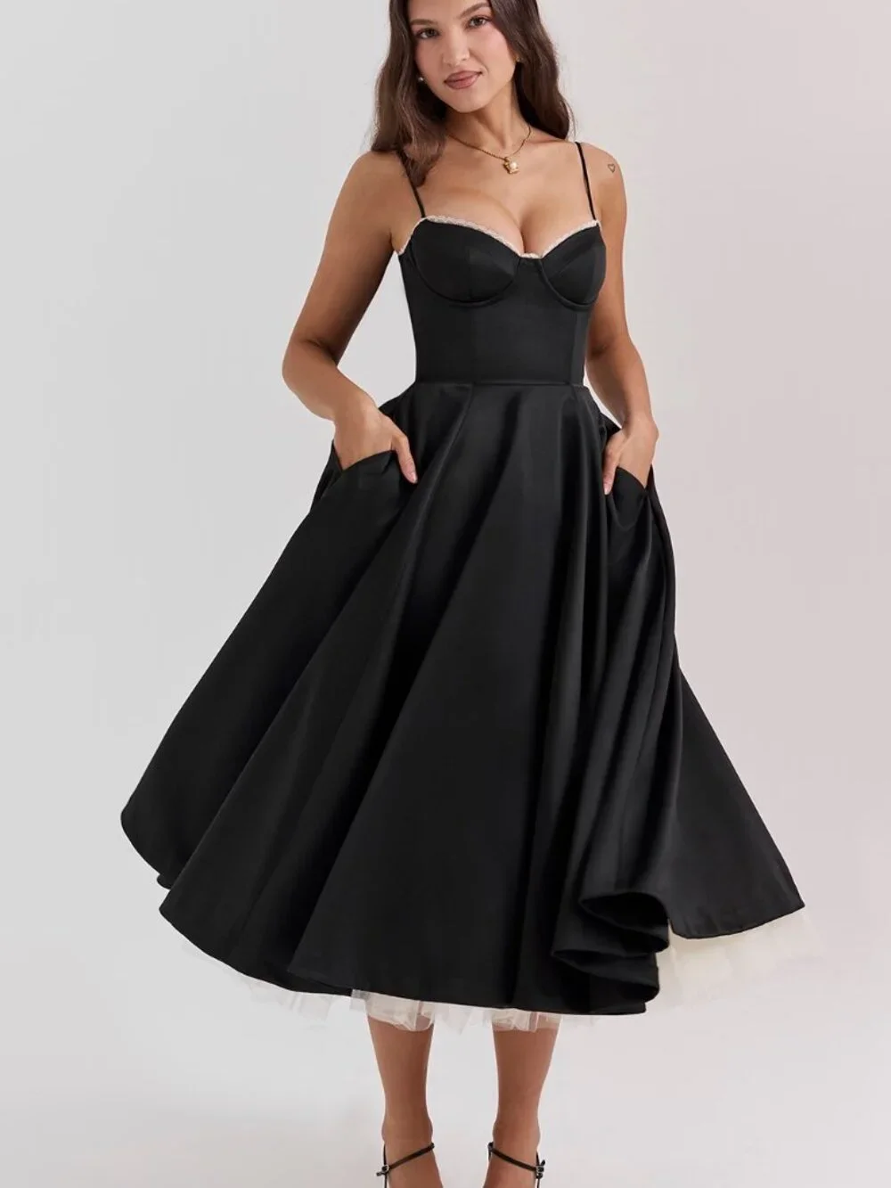 House of CB Mademoiselle Black Tulle Midi Dress - Picture 2 of 9